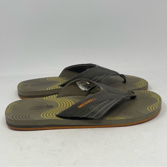 Merrell Bungee Cord Flip Flops Sandals Mens 9 Brown Green Cushioned Comfort - Picture 3 of 14